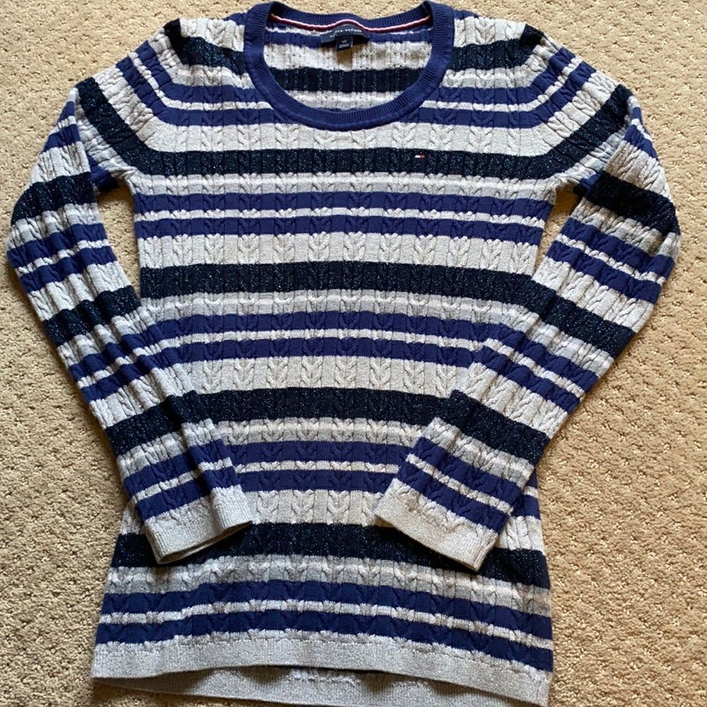 Tommy Hilfiger Cable Knit Sweater – Size S/P – Blue & Gray – Excellent Condition